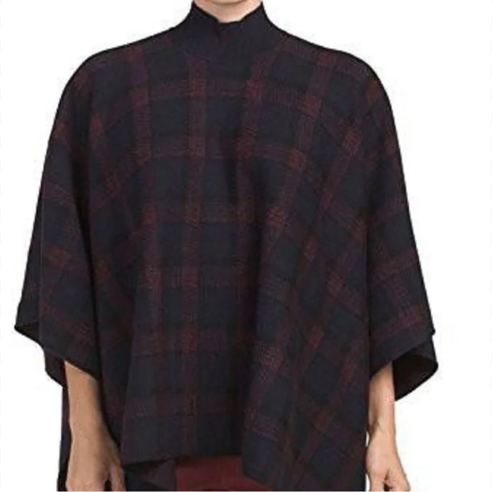 THEORY Women's Plaid 100% Wool Turtleneck Poncho